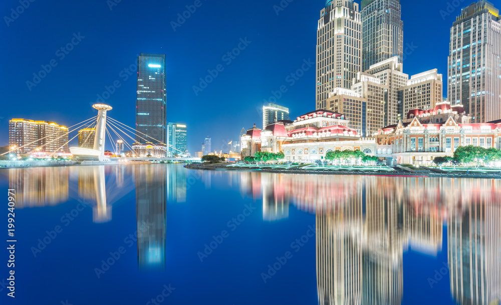 Fototapeta premium illuminated Haihe river scenery,Tianjin,China.
