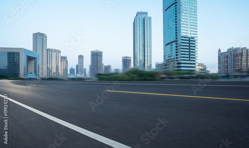 empty urban road with city skyline on background，tianjin,China,Asia.