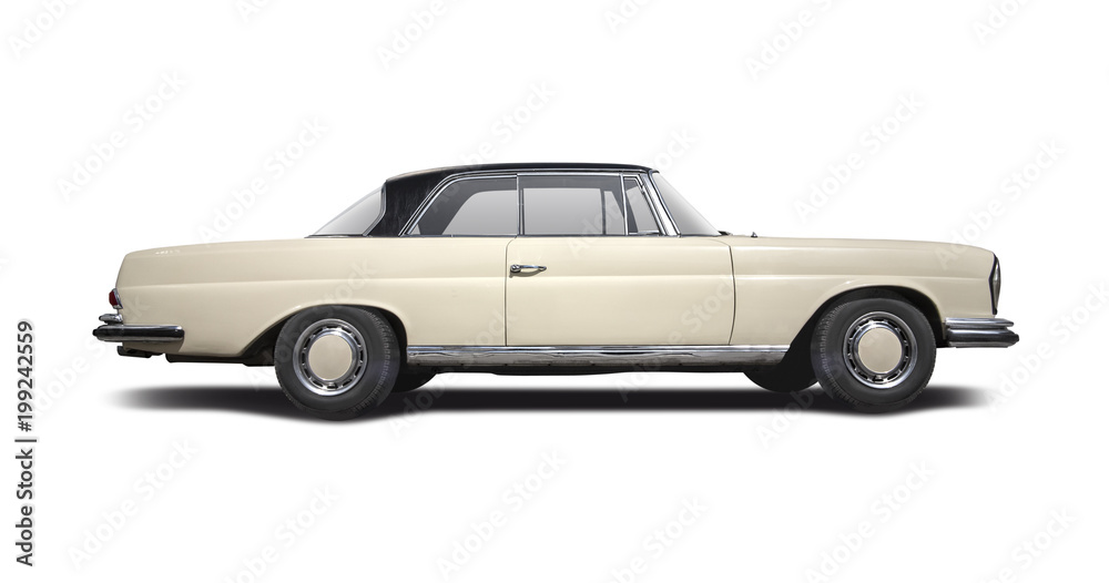 Classic German luxury car side view isolated on white