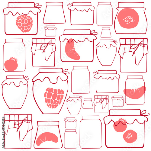 Vector  background with hand-drawn jam jars.