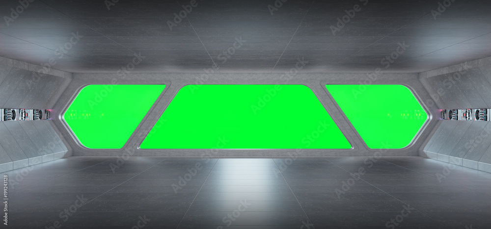 Naklejka premium Spaceship futuristic grey blue interior window view