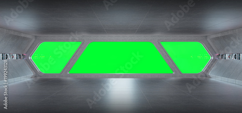 Fototapeta Naklejka Na Ścianę i Meble -  Spaceship futuristic grey blue interior window view