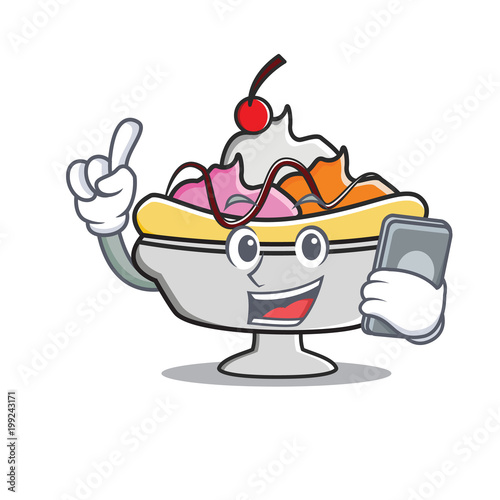 With phone banana split character cartoon photo