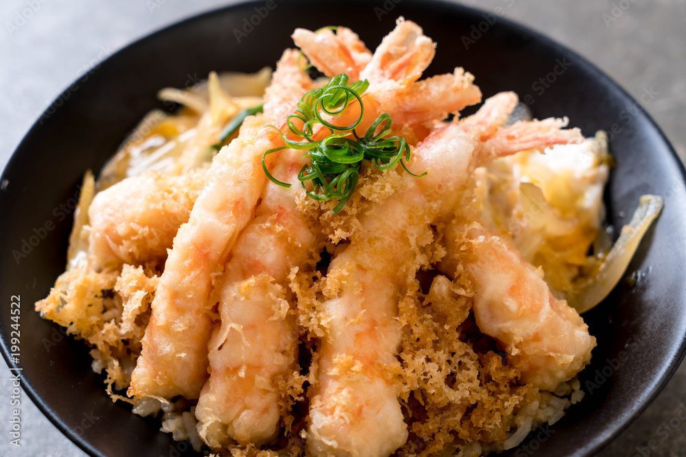 fried shrimps tempura on topped rice bowl fried shrimps tempura on topped rice bowl