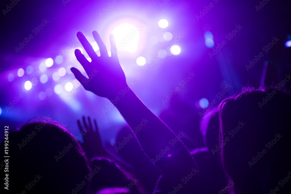 Cheering crowd at concert enjoying music performance Cheering crowd at concert enjoying music performance