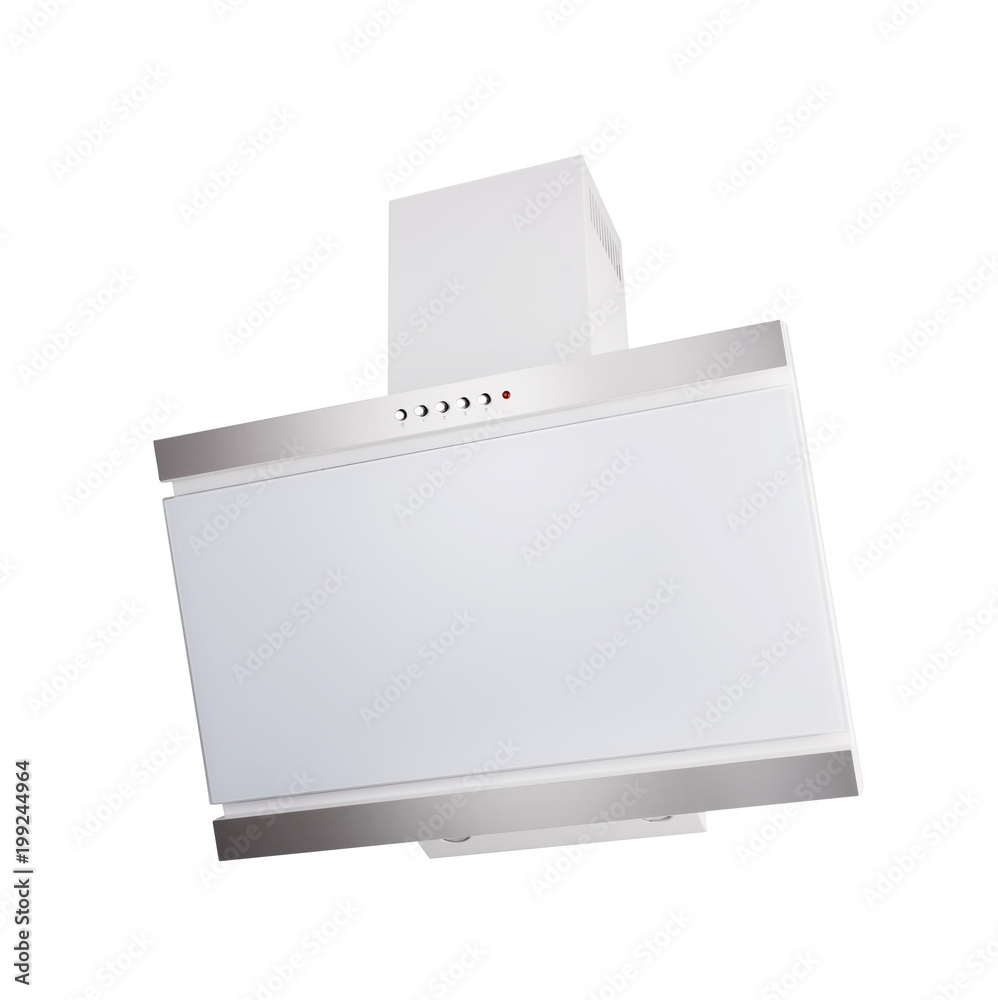 Modern white kitchen hood, isolated on white. Modern white kitchen hood, isolated on white.
