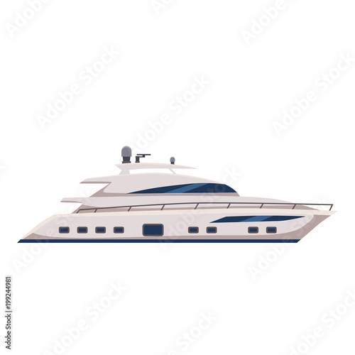 Speed boat, yacht, cartoon style, vector illustration, isolated