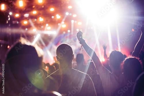 Cheering crowd with hands in air at music festival