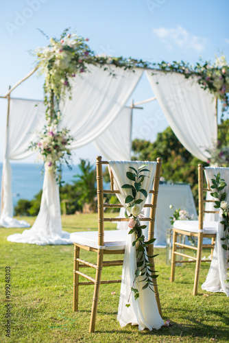 Romantic wedding ceremony on the lawn Sea view.