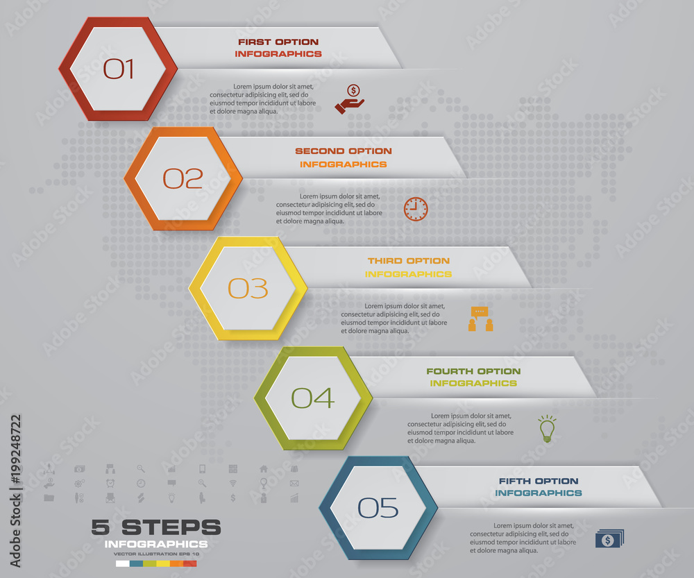 Modern 5 options presentation business infographics template. EPS 10. Modern 5 options presentation business infographics template. EPS 10.