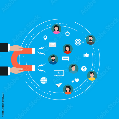 Target market concept, attracting customers, customer retention flat vector illustration design for web banners and apps