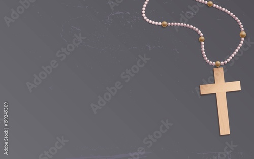 Cross and beads on shabby background. Vector illustration