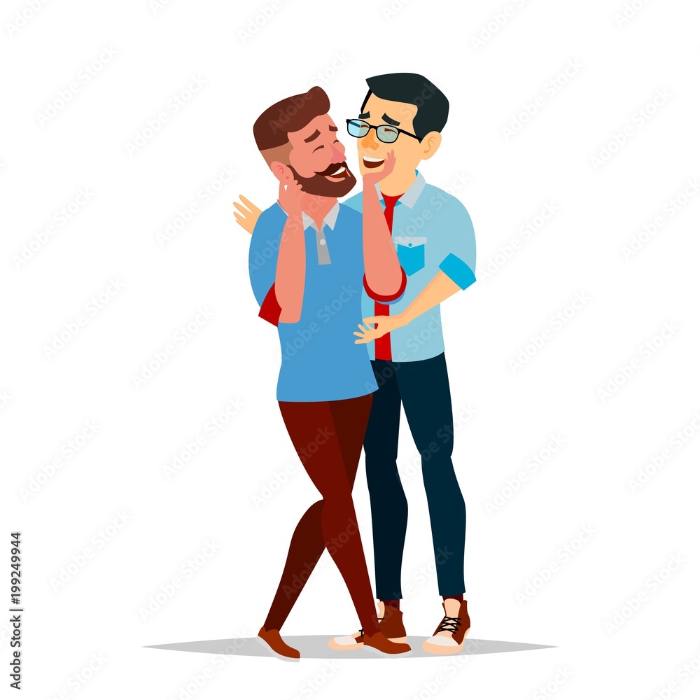 Gay Male Couple Vector. Romantic Homosexual Relationship. LGBT. Isolated Flat Cartoon Character Illustration