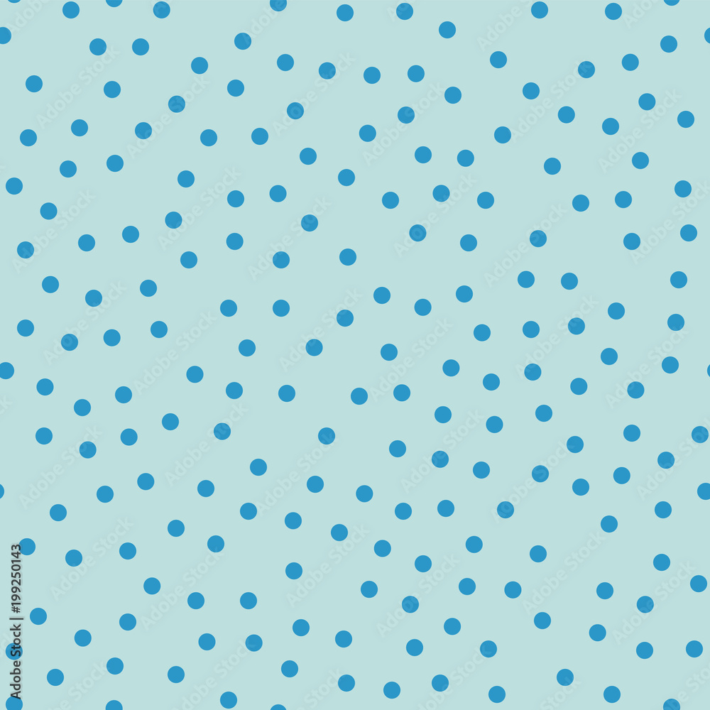Blue polka dots seamless pattern on turquise background. Admirable classic blue polka dots textile pattern in restrained colours. Seamless scattered confetti fall chaotic decor. Vector illustration. Blue polka dots seamless pattern on turquise background. Admirable classic blue polka dots textile pattern in restrained colours. Seamless scattered confetti fall chaotic decor. Vector illustration.