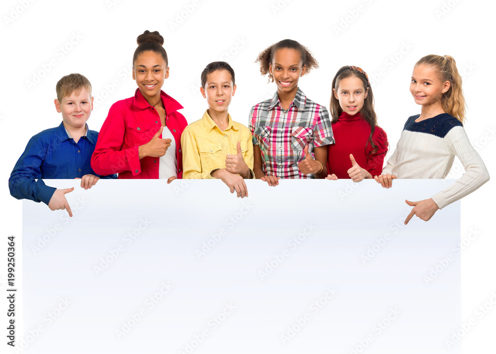 teenagers with thumbs up pointing at an ad blank teenagers with thumbs up pointing at an ad blank