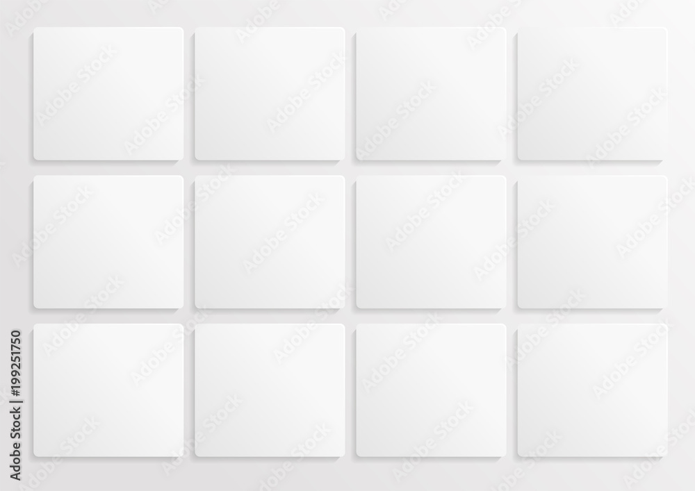 White paper mock up blanc. Wite paper cut background with 12 parts. Banner template mockup. Background for calendar. Vector AI10 - obrazy, fototapety, plakaty 
