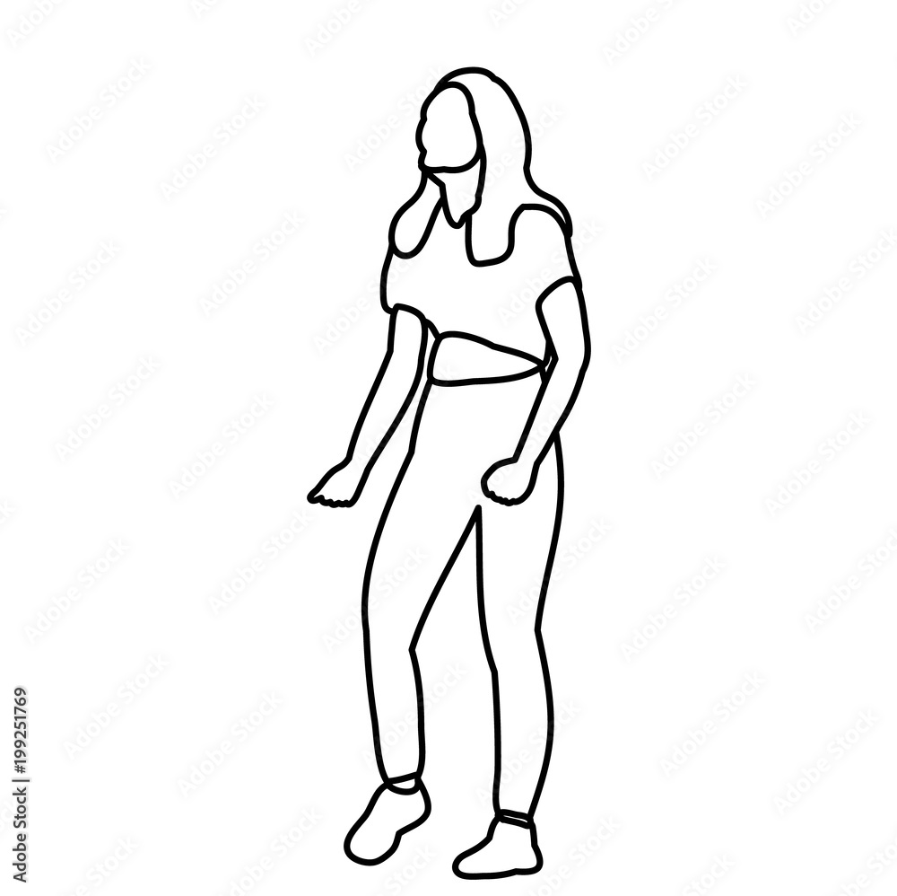 vector, isolated sketch of a girl, a woman dances on a white background