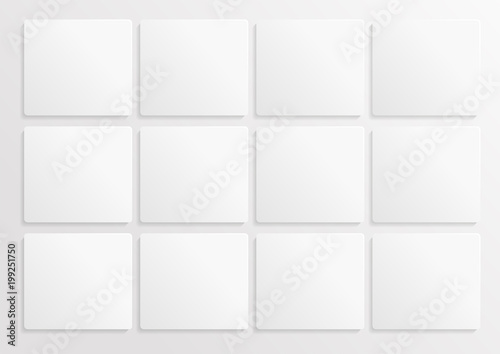 White paper mock up blanc. Wite paper cut background with 12 parts. Banner template mockup. Background for calendar. Vector AI10