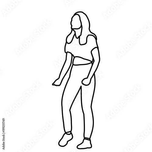 vector, isolated sketch of a girl, a woman dances on a white background