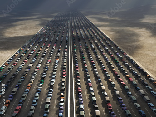 rows of cars in a traffic jam