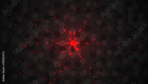 Fototapeta Naklejka Na Ścianę i Meble -  Red 3D hexagon tech background, vector illustration