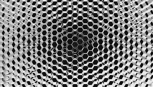 White 3D hexagon grid tech background, vector illustration