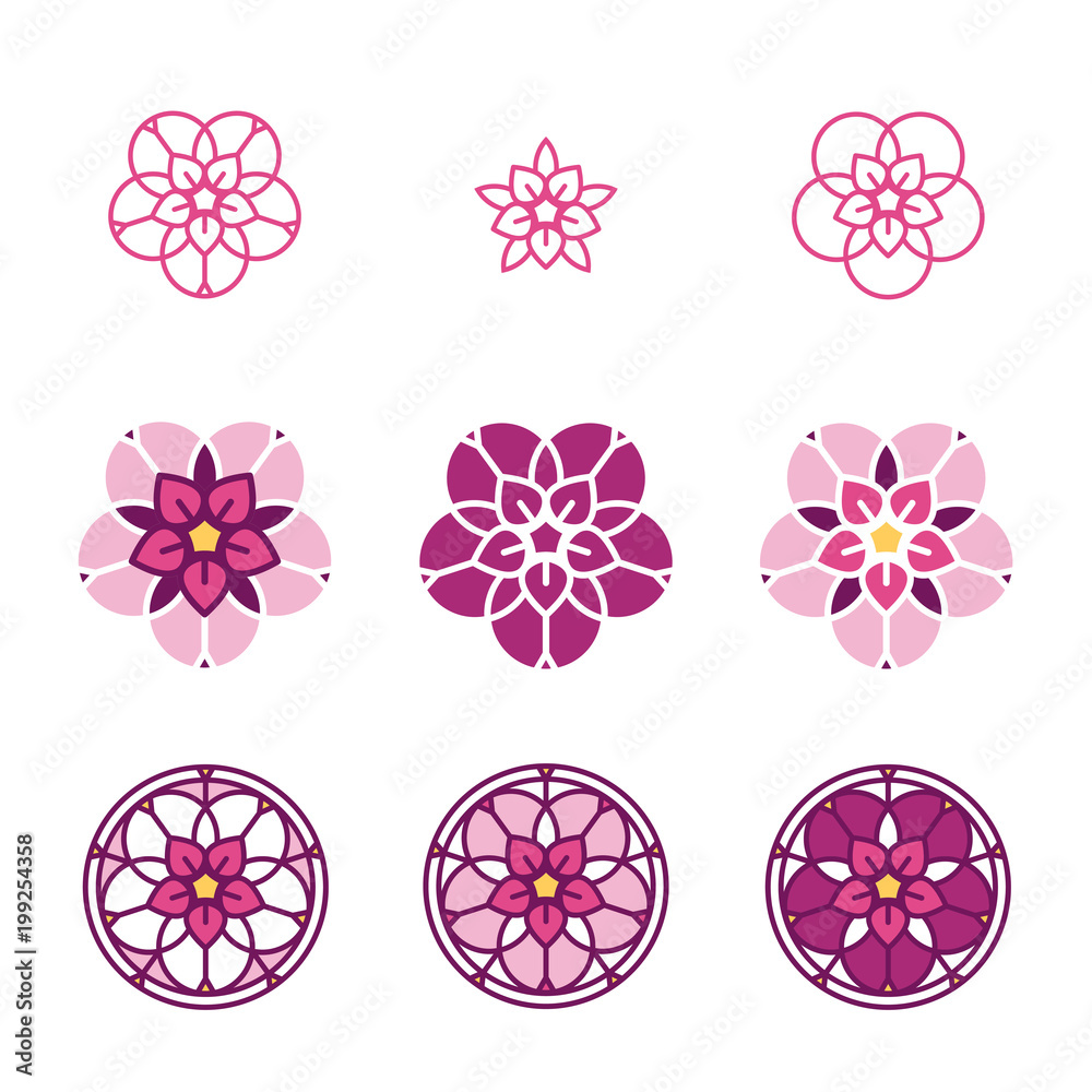 Pink stylized flower icon logo collection