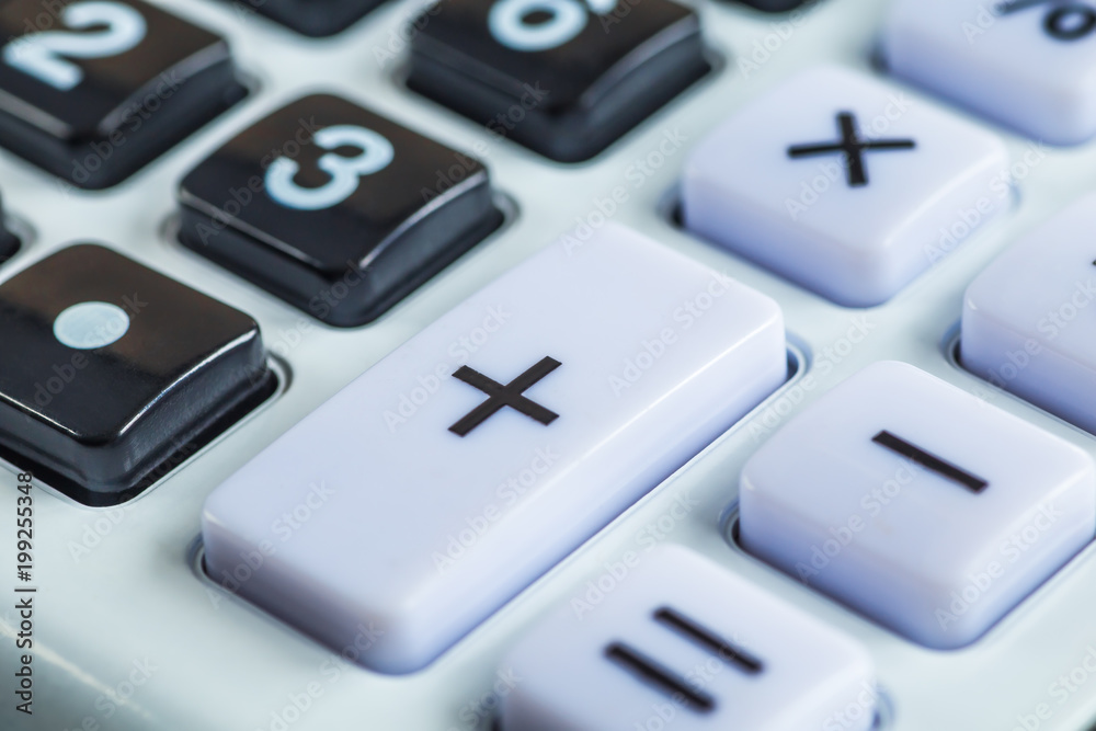 Close up button calculator , calculator on table Close up button calculator , calculator on table
