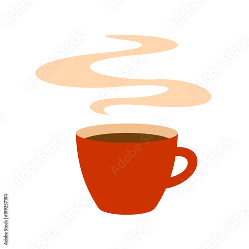  Hot red coffee cup with steam illustration.