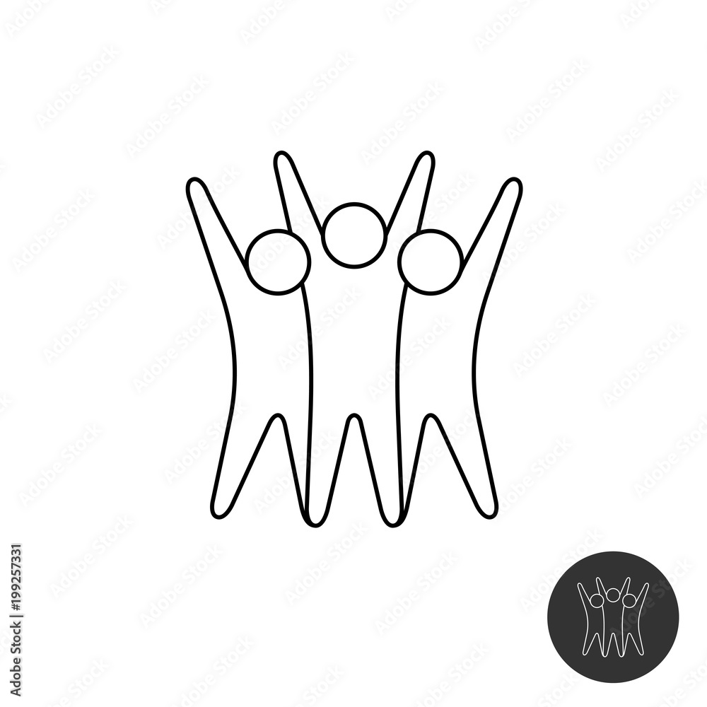 Three happy motivated people line style symbol. Three happy motivated people line style symbol.