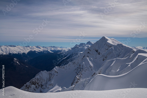 Beautiful mountains far and near. View from above. photo