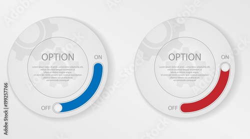 Infographic elements, circle with options. Activating and deactivating the selected option. Circle for text with toggle switch.