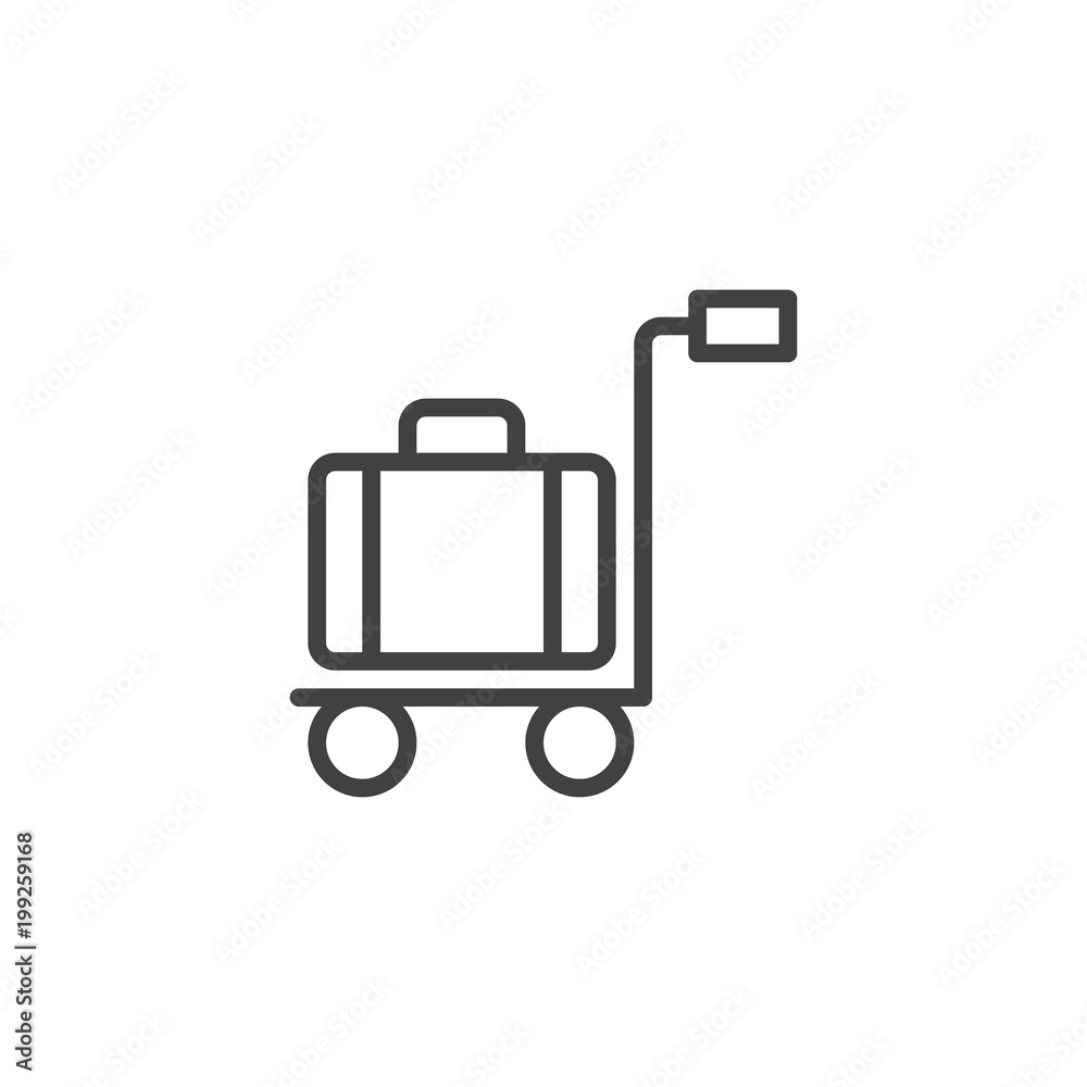 Trolley luggage outline icon. linear style sign for mobile concept and web design. Baggage cart line vector icon. Symbol, logo illustration. Pixel perfect vector graphics