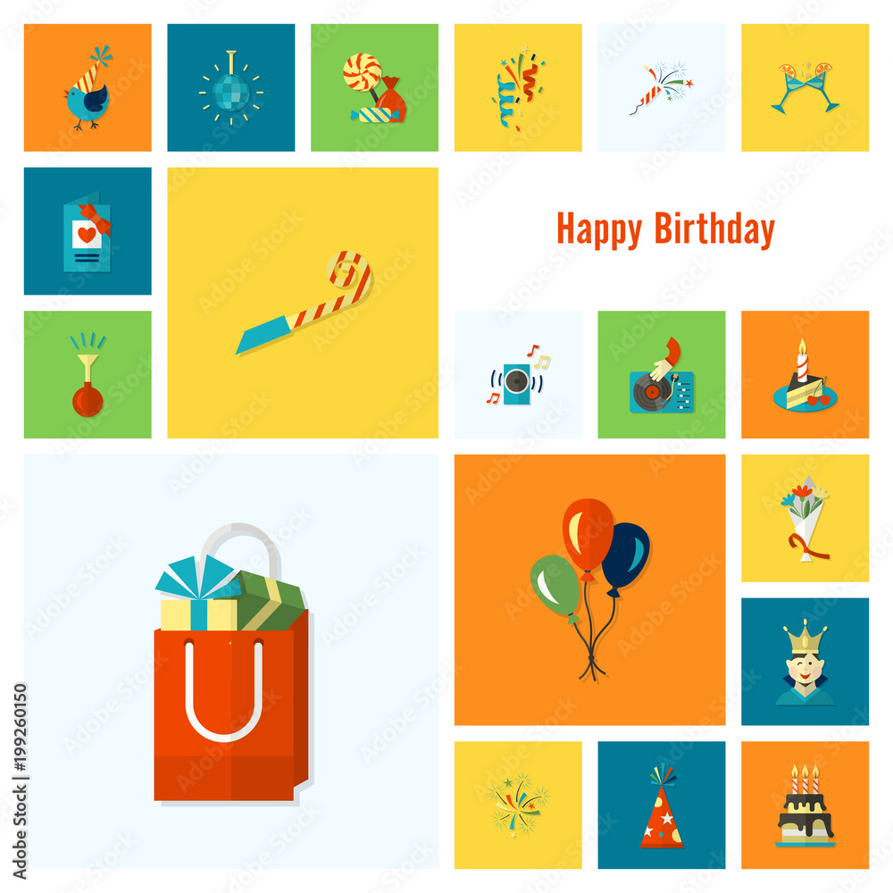 Happy Birthday Icons Set Happy Birthday Icons Set