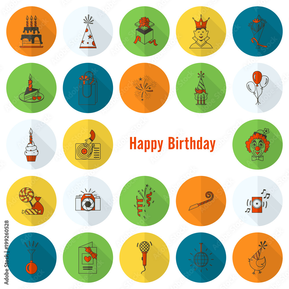 Happy Birthday Icons Set Happy Birthday Icons Set