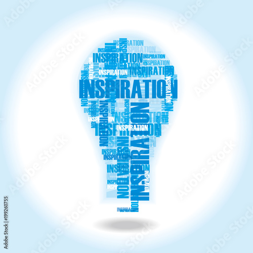 インスピレーションの文字で作られた電球のイラスト（黄色）｜Illustration of light bulb drawn with inspirational characters
