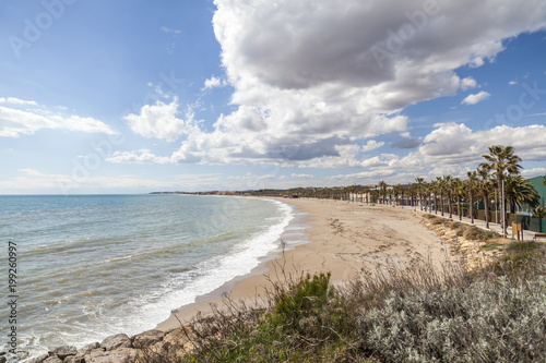 Mediterranean beach in Creixell Costa Dorada Catalonia Spain.