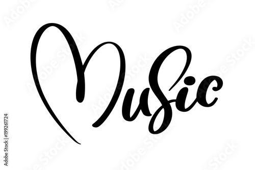 music sign icon heart. Karaoke symbol. modern calligraphy quote. Hand written lettering text, isolated on white background. Vector illustration phrase