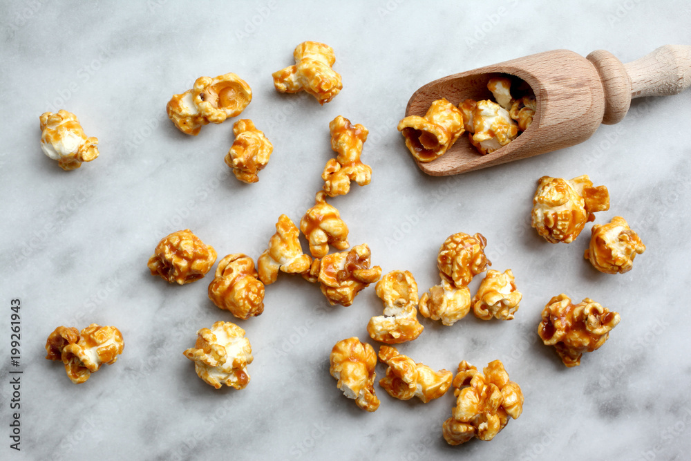 Caramel popcorn, top view. Caramel popcorn, top view.