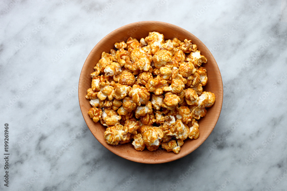 Caramel popcorn, top view. Caramel popcorn, top view.