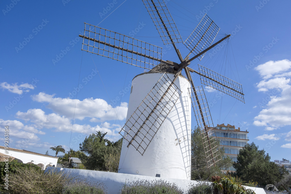 Ancient mill, cultural space Sa Punta des Moli, town of Sant Antoni, Ibiza island,Spain.