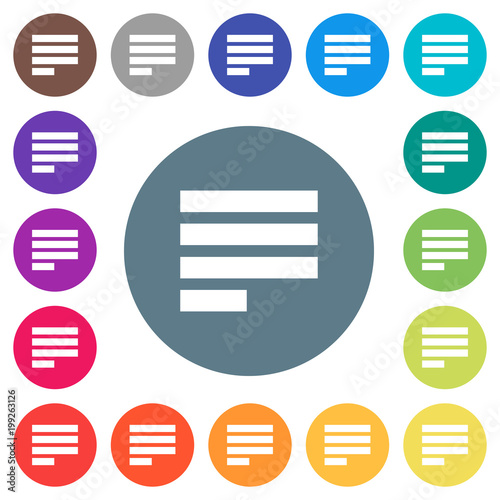 Text align justify last row left flat white icons on round color backgrounds