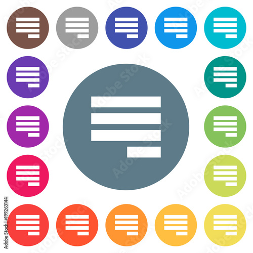Text align justify last row right flat white icons on round color backgrounds