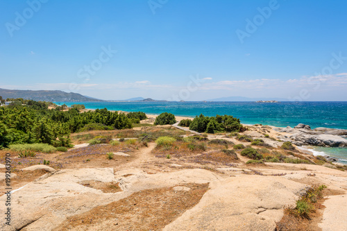 Beautiful sea coast near Agia Anna beach. Naxos island, Greece