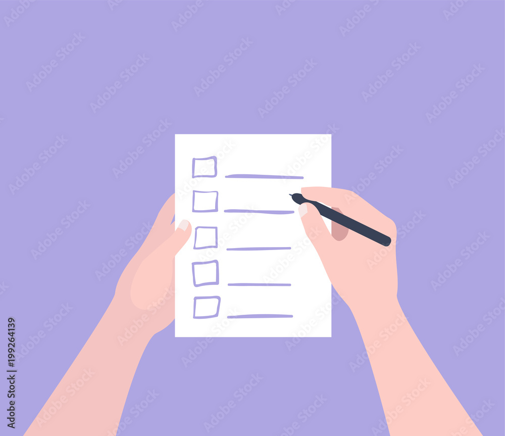 Hand holding filling form Checklist. To Do List Flat Vector Illustration. Hand holding filling form Checklist. To Do List Flat Vector Illustration.