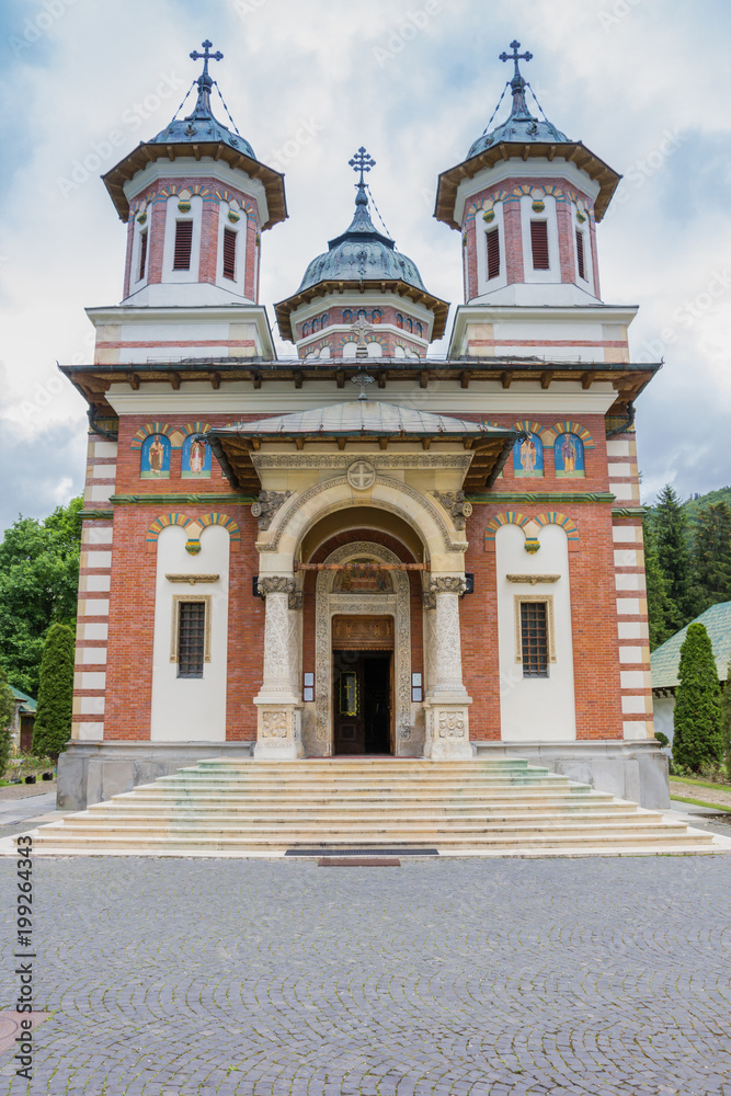 Front of the orthodox church of the Sinaia monastery, Romania