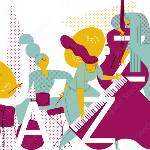 A FANTASTIC JAZZ TRIO. DRUMS, DOUBLE BASS AND PIANO.
Serie of funny illustrations with cool musicians and instruments.