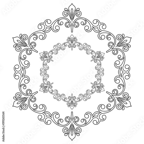 Oriental pattern with arabesques and floral elements. Traditional classic black and white round ornament. Vintage pattern with arabesques