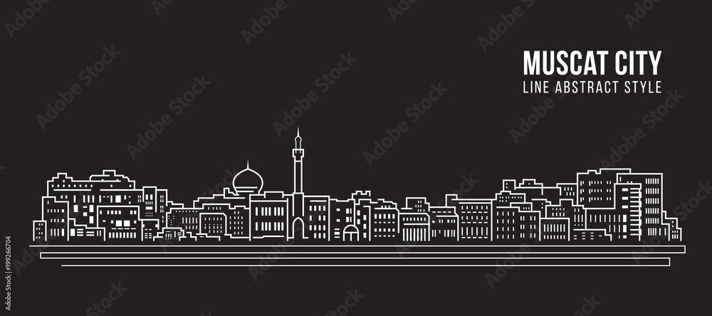 Cityscape Building Line art Vector Illustration design - Muscat city