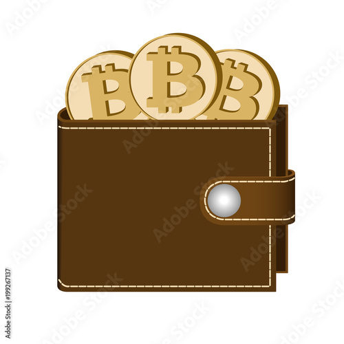 bitcoin wallet with coins on a white background